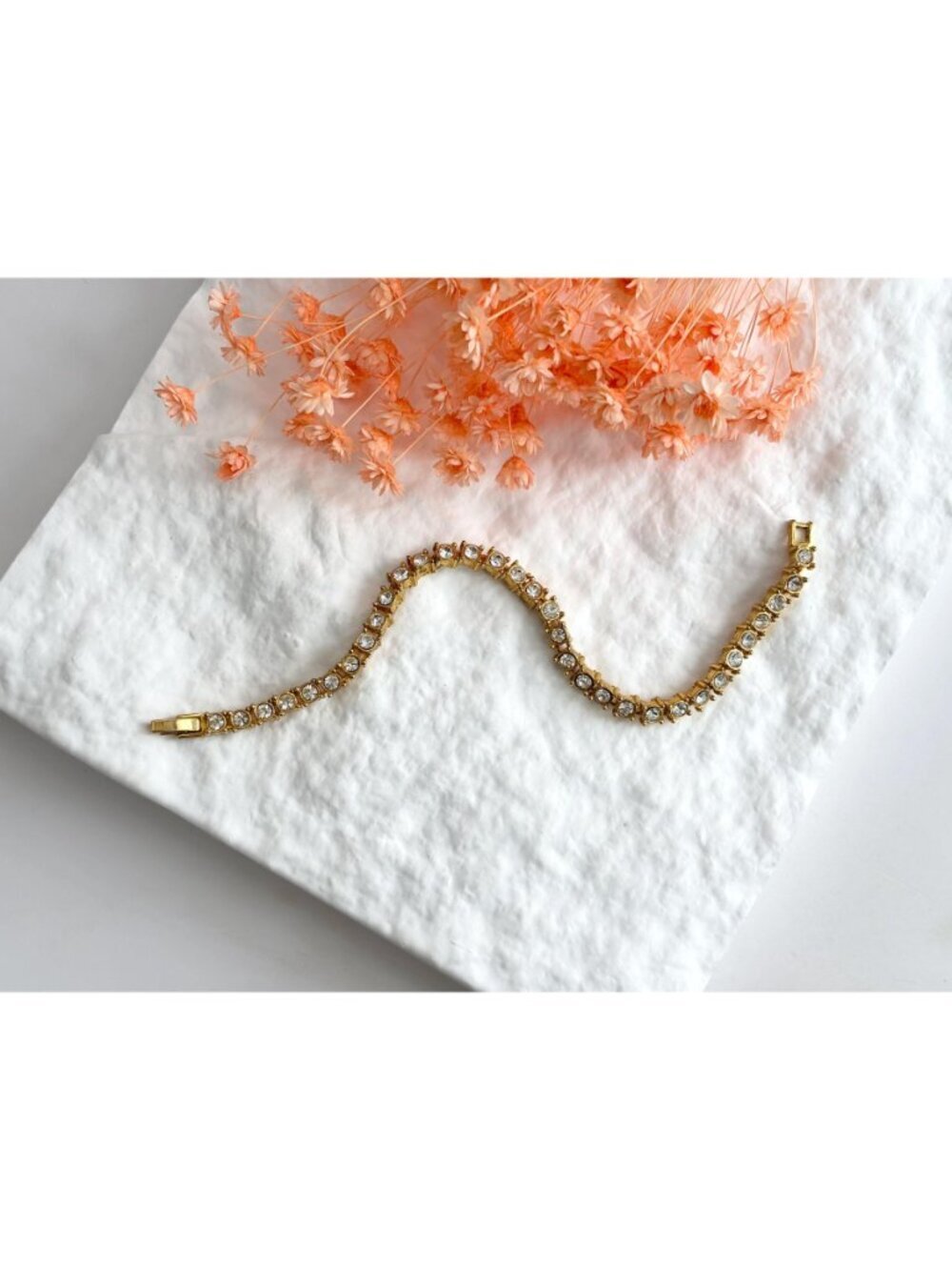 Chainlink Gold Toned Clear Rhinestoned Vintage Minimalist Tennis Bracelet - Picture 13 of 15